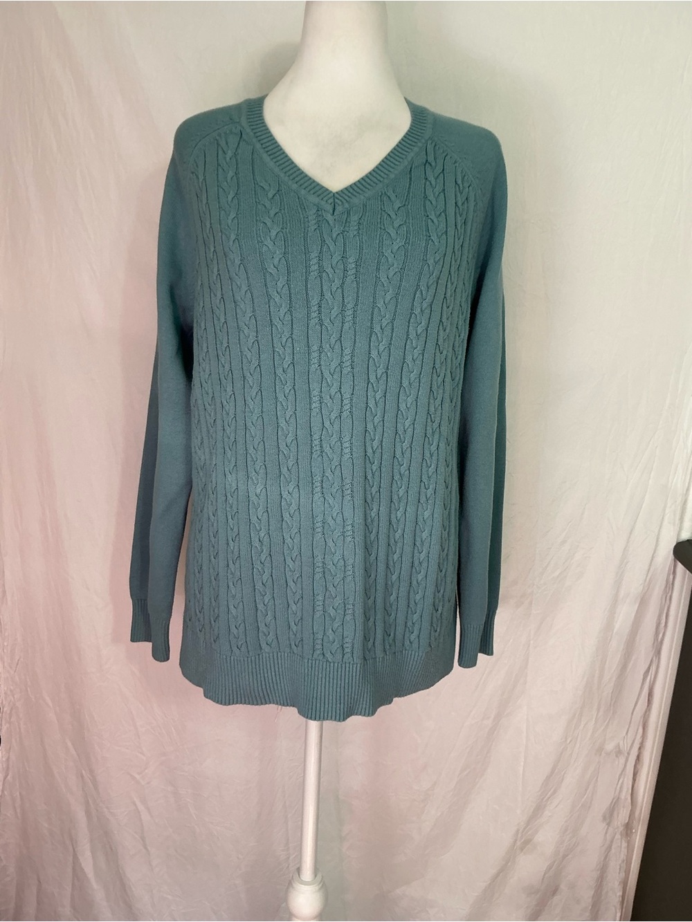 Van Heusen Teal Cable Knit V-Neck Sweater